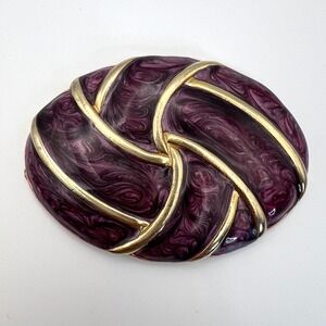 Vintage Day-Lor Purple Marbled Enamel Gold Tone Oval Scarf Clip Pinwheel Swirl